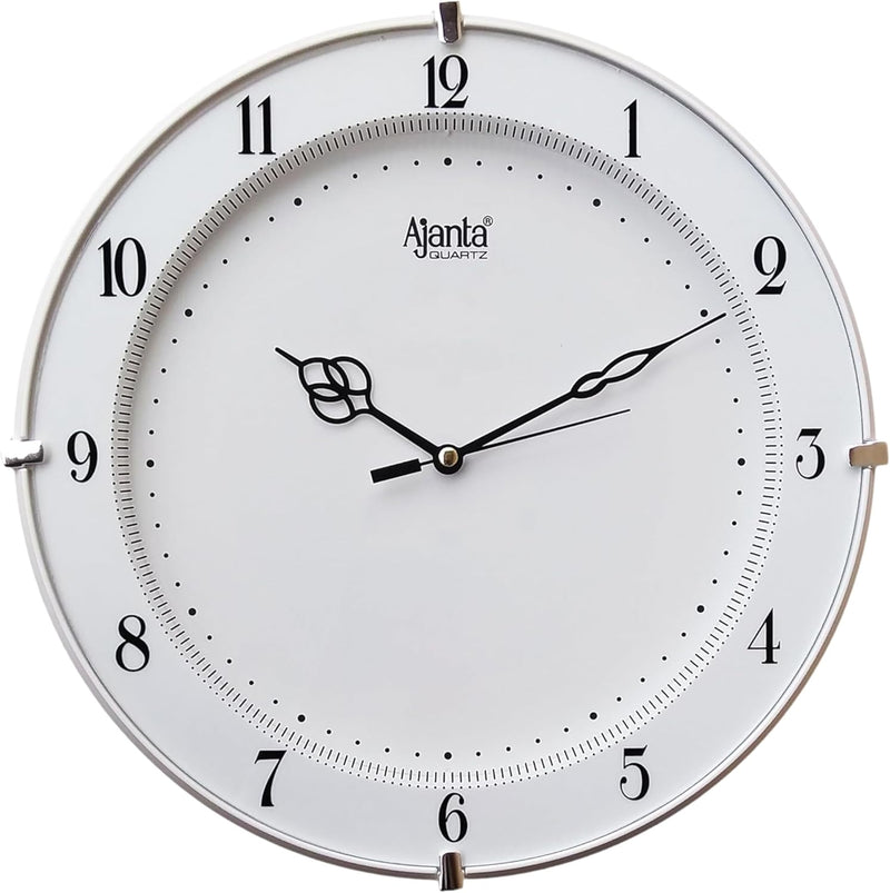 Ajanta Plastic Step Movement Round Wall Clock (White, 19 cm x 19 cm x 3.6 cm) - Standard