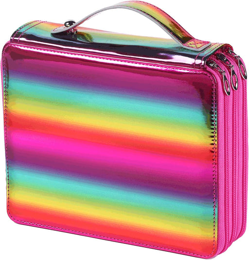 120 Slots Colored Pencil Case with Zipper Closure Pencils Bag Waterproof PU Leather Pen Organizer Storage Holder for Artist (Black) - Rainbow