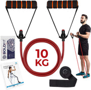 Boldfit Resistance Tube with Foam Handles, Door Anchor for Exercise & Stretching, Suitable in Home & Gym Workout for Men & Women-Multi Resistance - Red-10Kg
