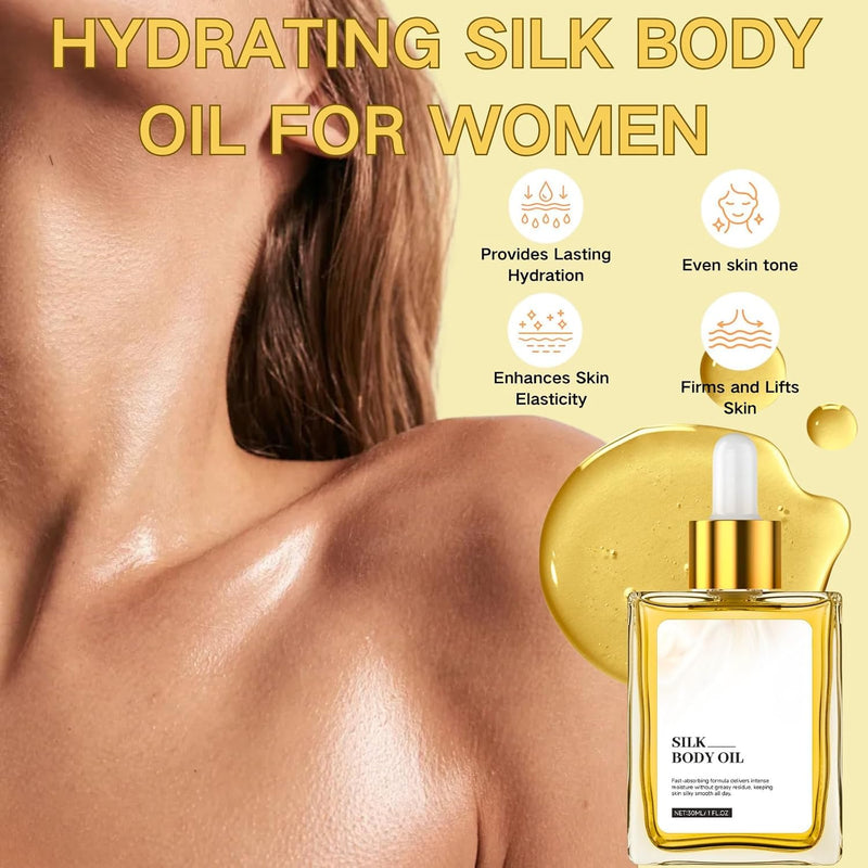 Silk Body Oil, Body Firming Oil, Perfume Oils for Women, Silk Body Oil After Shower, Glow Remedy Oil for Crepey Skin with Argan Oil, Hydrate & Smooth Skin, Refreshing, Non-Greasy