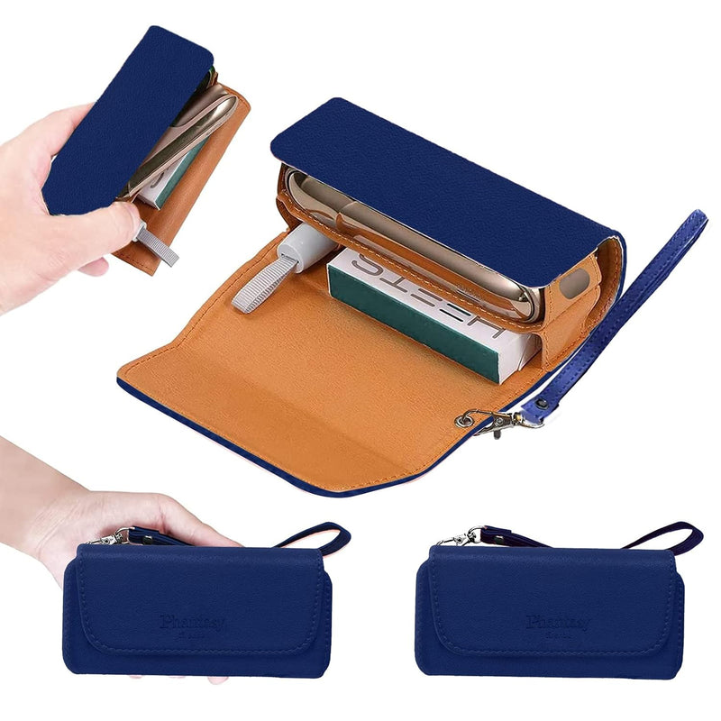 Phantasy Nappa Leather Case for IQOS 3 / IQOS 3 Duo / IQOS2.4 / IQOS2.4 Plus, Canvas and PU Leather Case, IQOS Organizer, Cigarette Cover/Pouch for IQOS (Dark Blue)