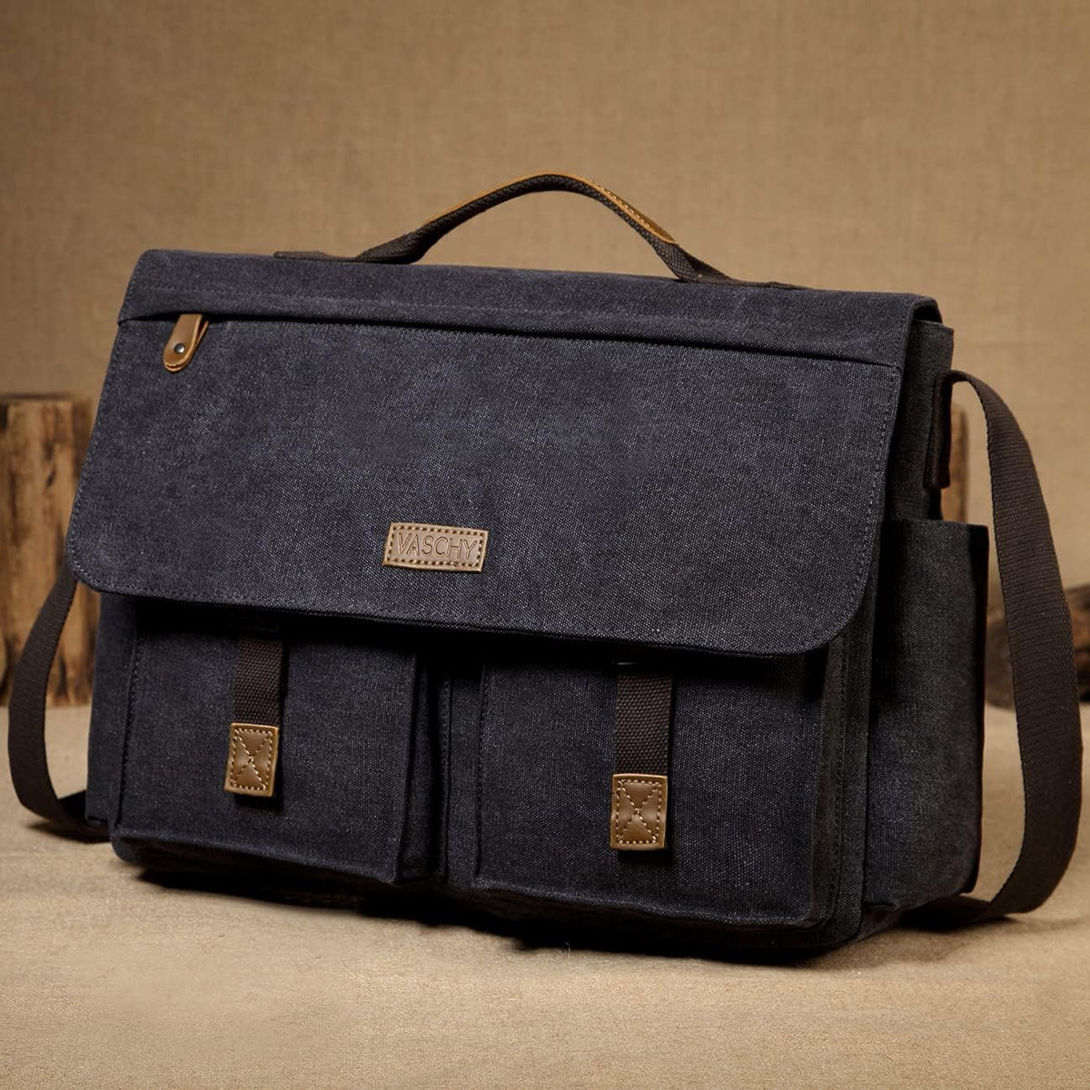15.6 inch Laptop Shoulder Bag Vintage Waterproof Oilcloth Shoulder Bag with Padded Shoulder Strap – image 3