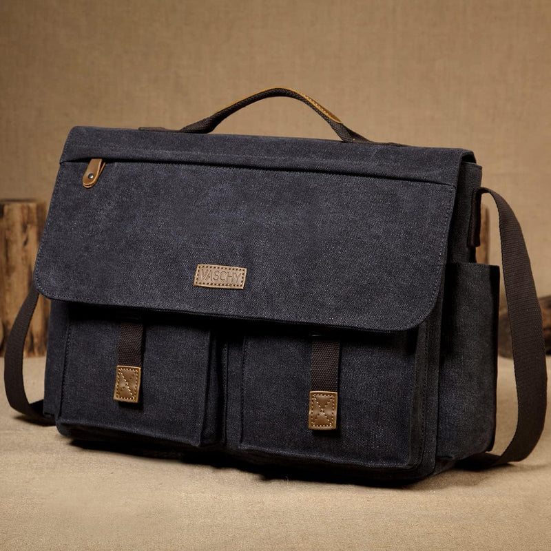 15.6 inch Laptop Shoulder Bag Vintage Waterproof Oilcloth Shoulder Bag with Padded Shoulder Strap - Grey
