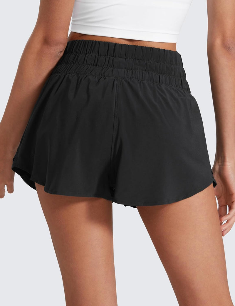 CRZ YOGA Women's High Waisted Flowy Athletic Shorts Ruffle Skirt Wrap Front Liner Workout Running Shorts with Zip Pocket