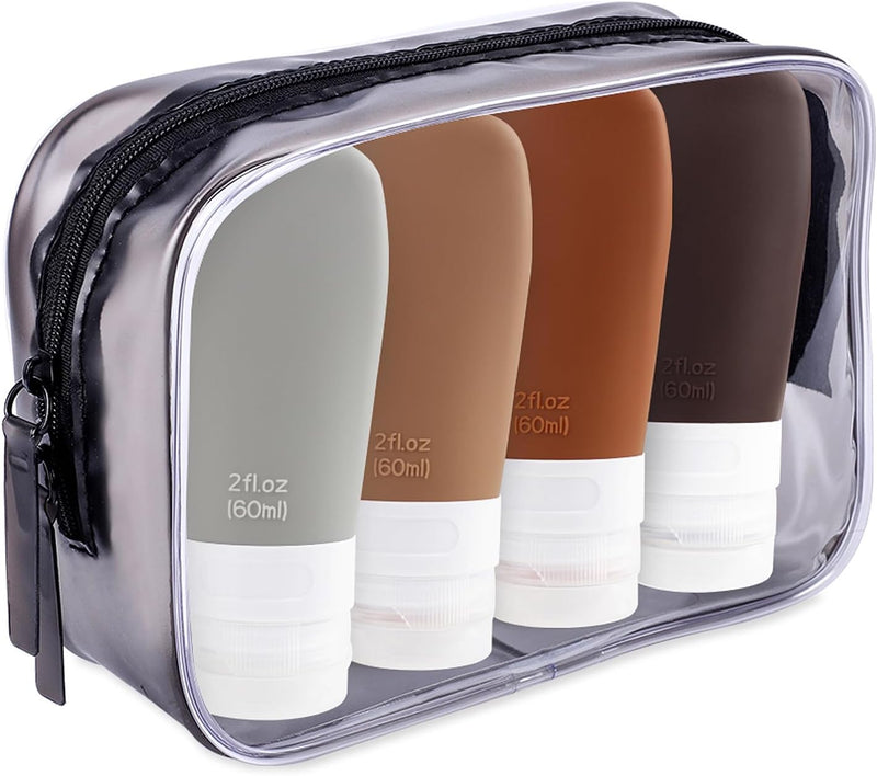 INSFIT Portable Travel Bottles, INSFIT TSA Carry On Approved Toiletries Containers, 60ml Leak Proof Squeezable Silicone Tubes, Refillable Travel Accessories for Shampoo Body Wash Liquids 4 PacK