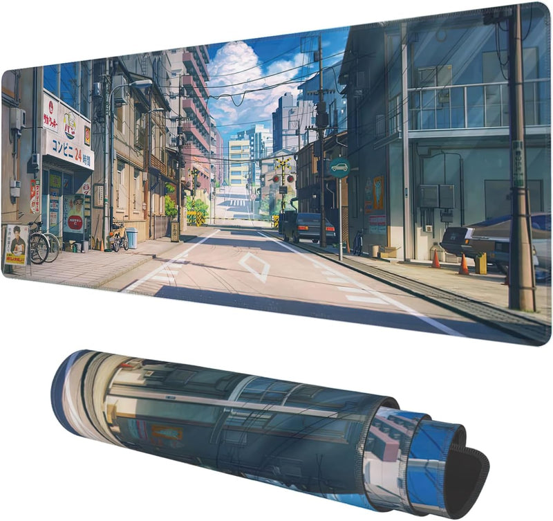 Desk Mat, Field Landscape Oil Painting Extended Gaming Mouse Pad Large, 31.5"x11.8" Big Mouse Pad with Non-Slip Base and Stitched Edge, Long Computer Keyboard Mouse Mat for Home Office Work - 30 x 80 Ø³Ù Anime Summer Street Scenery