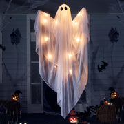 Halloween Hanging Light up Ghost with Spooky White LED Light, 47 White Hanging Ghosts, Best Halloween Hanging Decoration for Front Yard Patio Lawn Garden Party Decor Indoor Outdoor - White