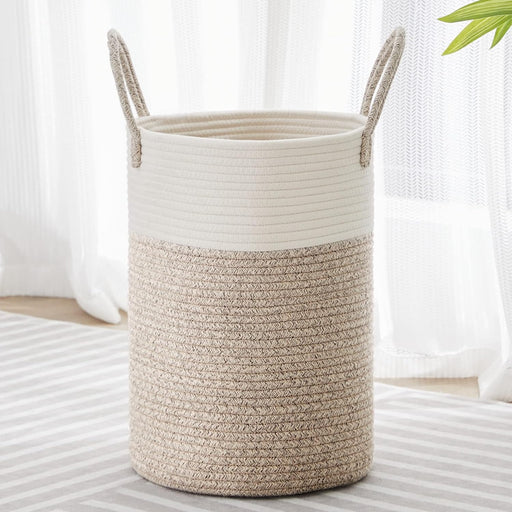 VIPOSCO Large Laundry Hamper, Tall Woven Rope Storage Basket for Blanket, Toys, Dirty Clothes in Living Room, Bathroom, Bedroom - 58L White & Brown - 30L Brown