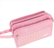Large Pencil Case, Big Capacity Pencil Pouch Pen Bag with 3 Compartment, Portable Canvas Stationery Organizer with Zipper, Cute Aesthetic School Supplies for Teen Girls College (Pink)