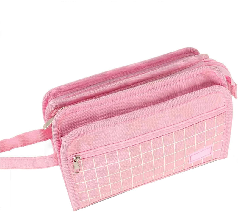 Large Pencil Case, Big Capacity Pencil Pouch Pen Bag with 3 Compartment, Portable Canvas Stationery Organizer with Zipper, Cute Aesthetic School Supplies for Teen Girls College (Pink)