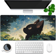 Desk Pad, Green Honeycomb Science Technology Extended Gaming Mouse Pad Large, 35.4"x15.7" Big Mouse Pad with Non-Slip Base and Stitched Edge, Long Computer Keyboard Mouse Mat for Home Office Work - 35.4"x15.7" Cute Black Cat