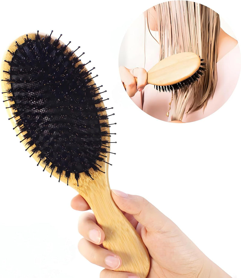 Checkzed 100% Natural Bristle Hair Brush | Eco-Friendly Brush hair for Women, Men & Kids | Massaging, Detangling hair brush for All Hair Types | Enhances Shine,slick back burshes,bamboo hair brush