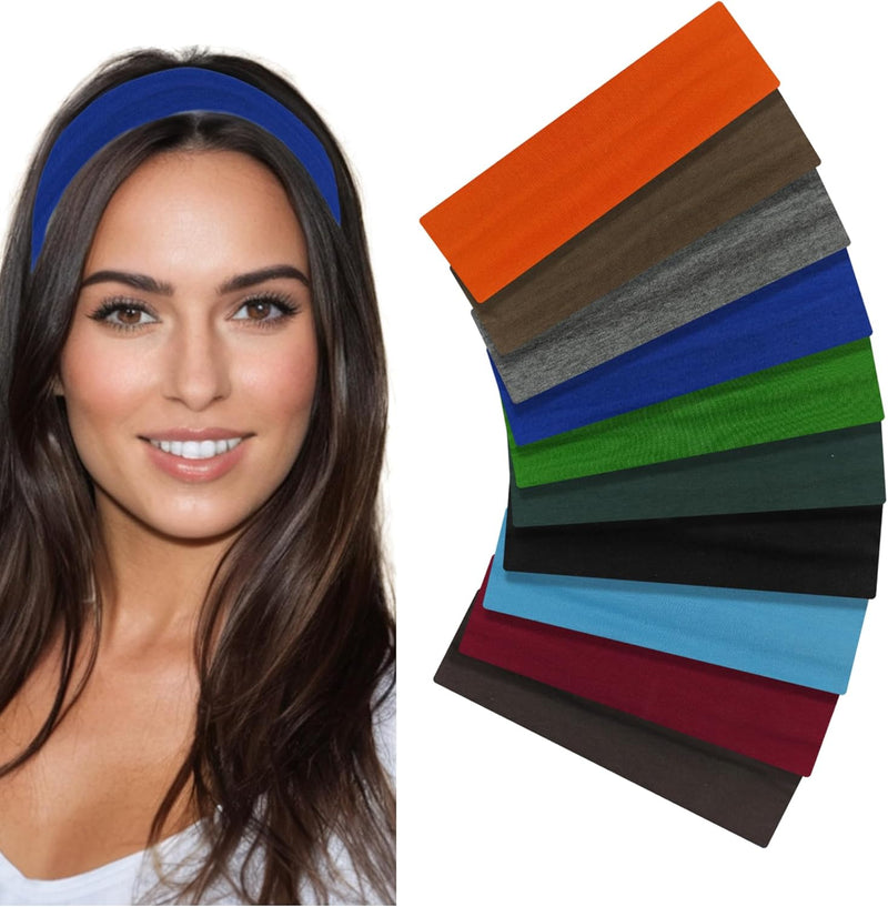 Styla Hair 10 Pack Stretch Headbands Non-Slip Head Wraps Great for Sports, Yoga, Pilates, Running, Gym, Workouts, Baseball, Casual Wear, Gifts & More - Dark Variety