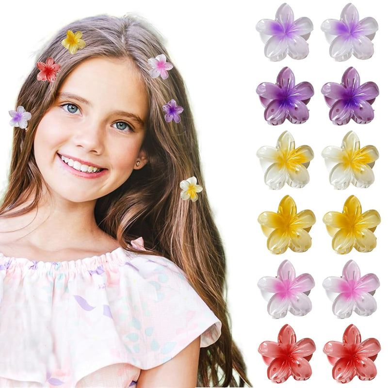 nalaina 12PCS Floral Hair Claws with Non-Slip Hold, Hawaiian Plumeria Claw Clips for Women & Girls, Summer Beach Hair Accessories for Women, Casual Outfits & Gift (6 Colors, 4x4x4cm)