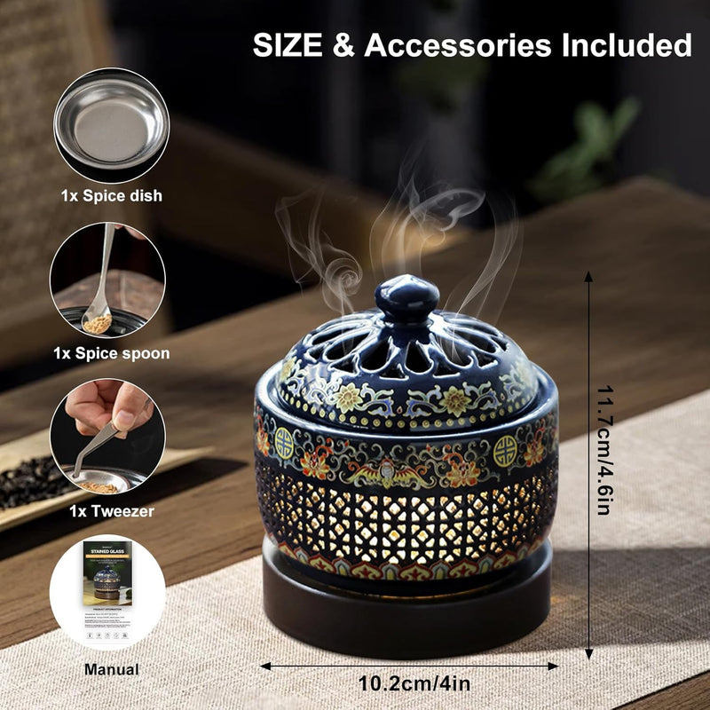 Ceramic Electric Incense Burner with LED Display, Resin Burner, Timing Temperature Adjustment, Electronic Aroma Diffuser For Indoor Air Purification, Home Decoration, Meditation, Yoga