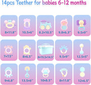 Baby Teether Toy Rattle for Baby Toys 0-12 Months Plus with Storage Box -14 Pcs BPA Free Soft Silicone Teething Toys Newborn Baby Sensory Toys Gifts 3 6 9 12 Months for Early Educational (14Pcs)