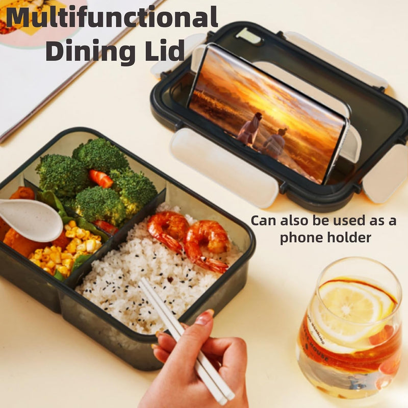 Lunch Box Bento Lunch Boxes 304 Stainless Steel Spoon And Fork For Kids And Adults, Microwaveable, 3 Compartment 1500Ml Suitable For School, Office, And Picnics (Beige)
