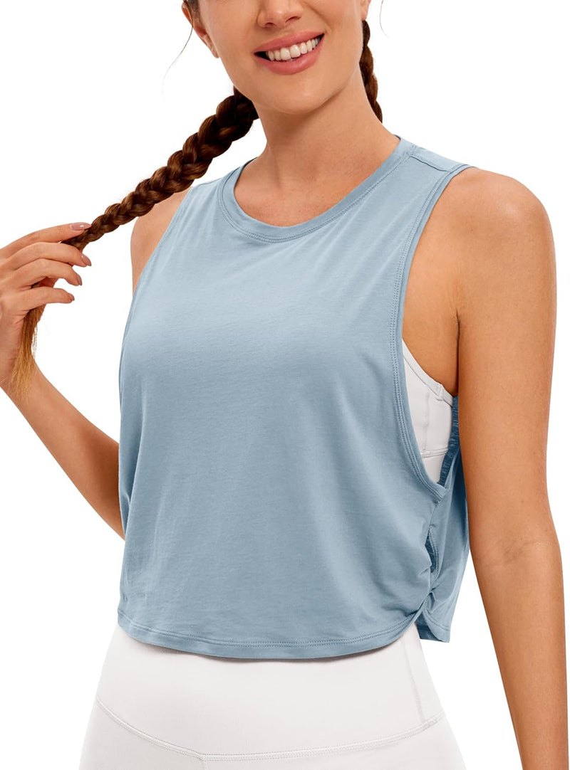 CRZ YOGA Women's Pima Cotton Workout Tank Crop Sports Shirt Sleeveless Yoga Running Tops