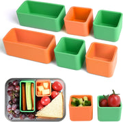 Lunch Box Dividers, 6pcs Silicone Bento Divider Inserts - Green+Orange(rectangula*2+Square*4)