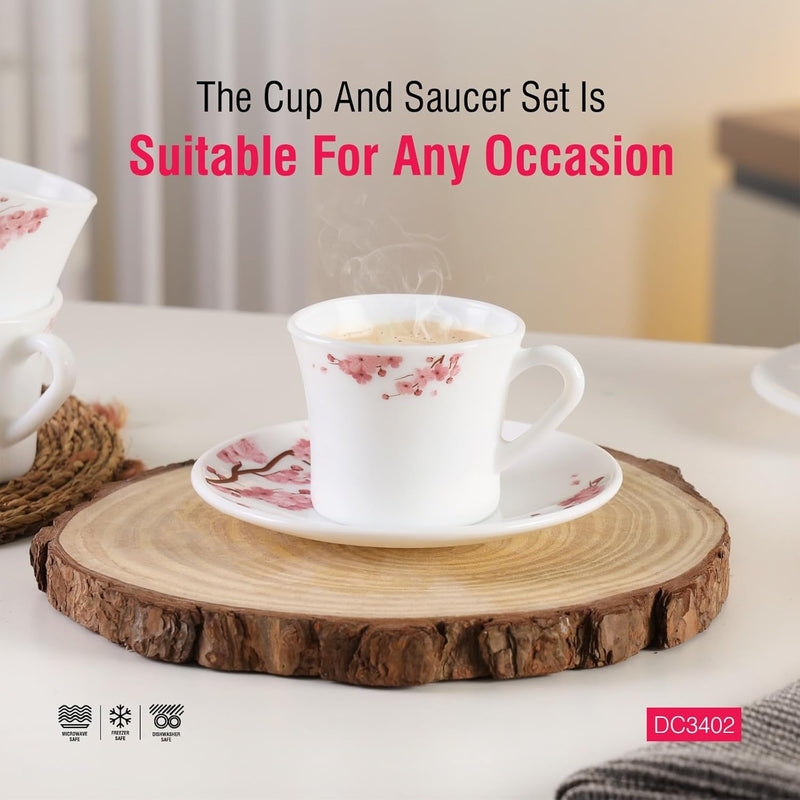 Delcasa DC3402 Opalware Cup and Saucer Set 12-Pieces
