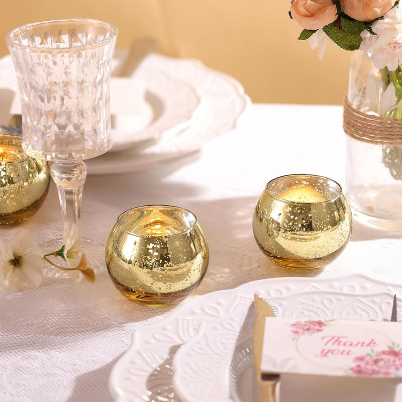 Lamorgift Clear Votive Candle Holders Set of 12 - Mercury Glass Votives Candle Holder - Tealight Candle Holder for Home Decor and Weddings/Parties Table Centerpieces