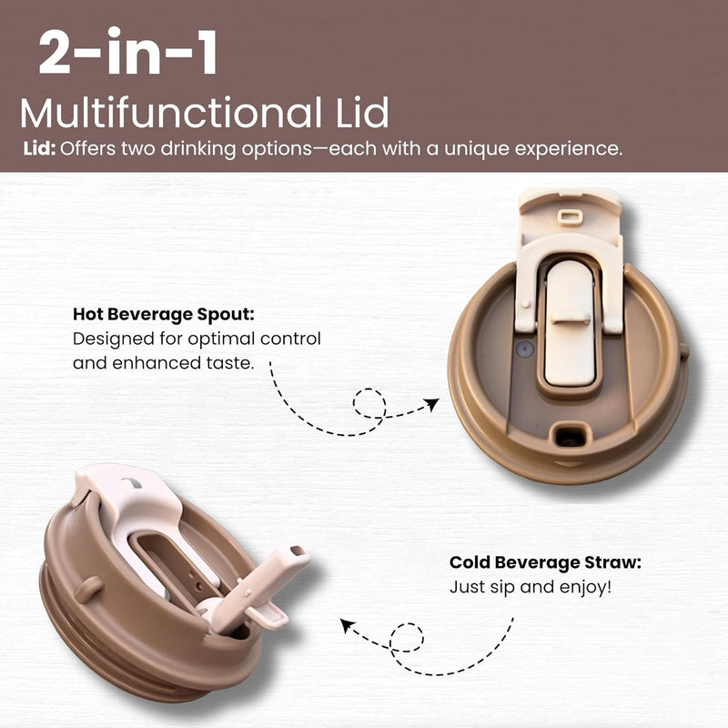 SimplyLivin. Premium Tumbler with Lid and Straw | 480ml (16oz) | Hot and Cold Drinks | Leak Proof | Travel Mug | Coffee Cup | Double Wall Stainless Steel | Unique Packaging for Gifts | Classic Beige