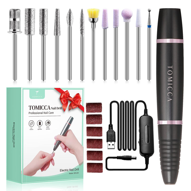 TOMICCA Portable Electric Nail Drill, 12 in 1 Nail Drill Set Electric Nail Files Professional 20000RPM Acrylic Nails Gel Nails Manicure Pedicure Polishing Machine for Home and Salon Use