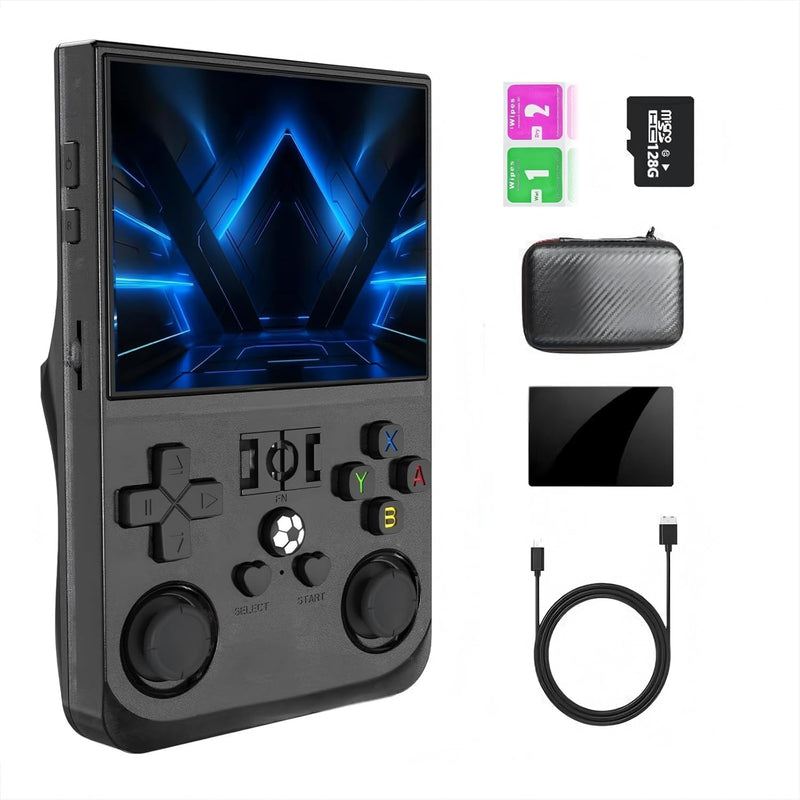 r36pro Retro Handheld Game Console Linux System 128G Card 20000+ Game,Portable Retro Game Console 3.5 IPS Screen Support 802.11n WiFi connecto (Clear Black-128G) - Blue