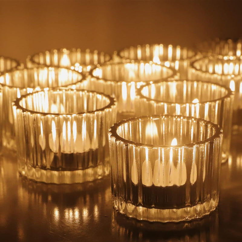 9-Up Clear Tealight Candle Holder Set of 12, Clear Glass Tealight Candle Holders for Wedding Party, Tea Light Candles Holder Bulk for Home Decor
