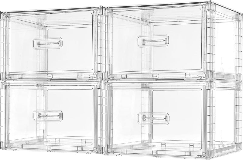 4 Large Stackable Clear Acrylic Drawer Organizer with Handles, Easy Assembly for Bathroom, Kitchen Cabinet, Closet, Makeup - 4pack-Large