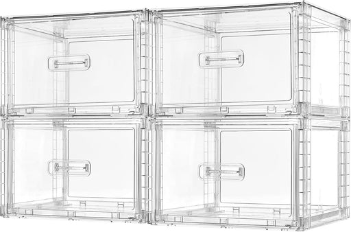4 Large Stackable Clear Acrylic Drawer Organizer with Handles, Easy Assembly for Bathroom, Kitchen Cabinet, Closet, Makeup - 4pack-Large
