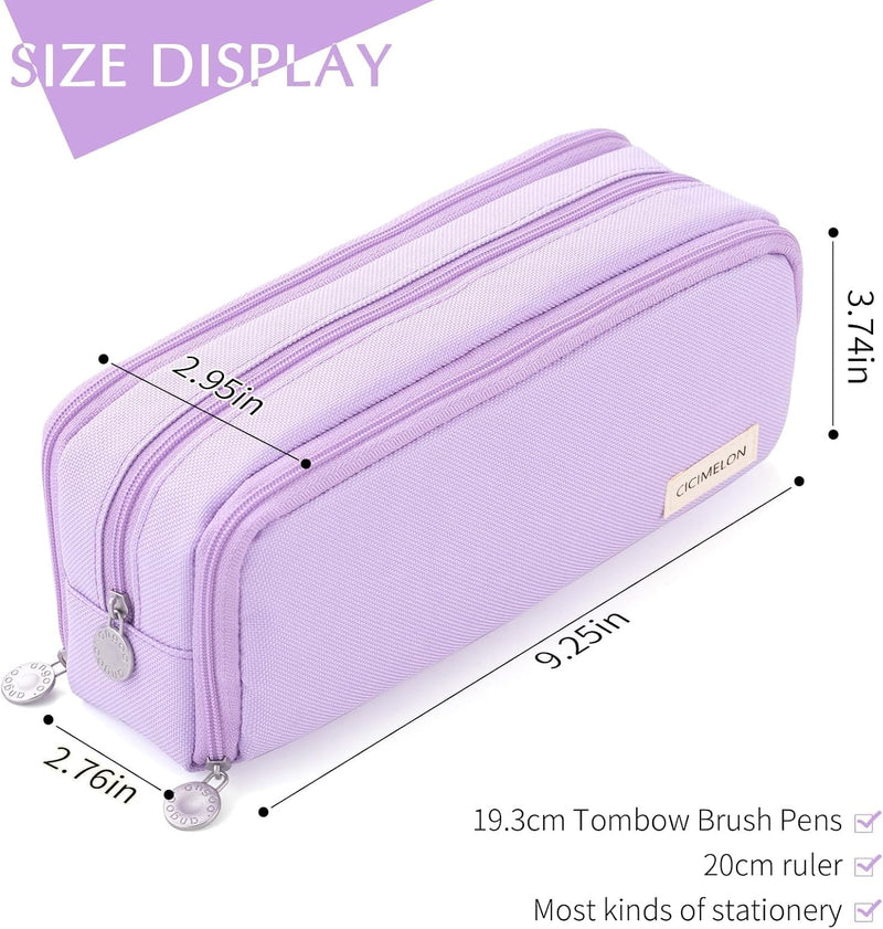 Pencil Case for Girls, Large Capacity Pencil Pouch 3 Compartment Pouch Pen Bag for School Teen Girl Boy Men Women (Purple)