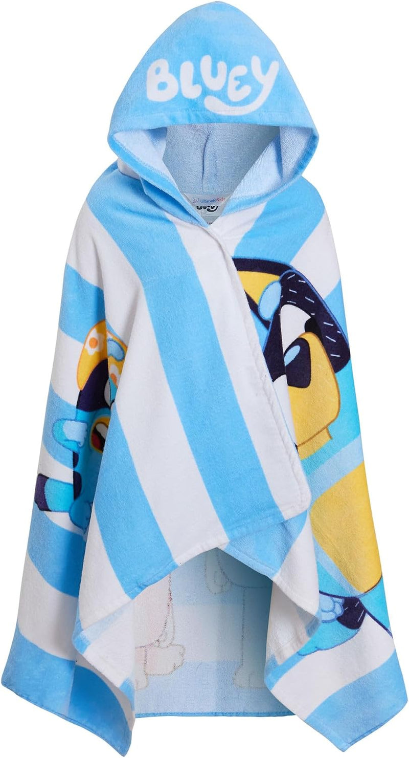 Bluey Hooded Towel Boys Girls Poncho 100% Cotton Kids Beach Towel Bath Towel Swimming Wrap Changing Robe - Blue