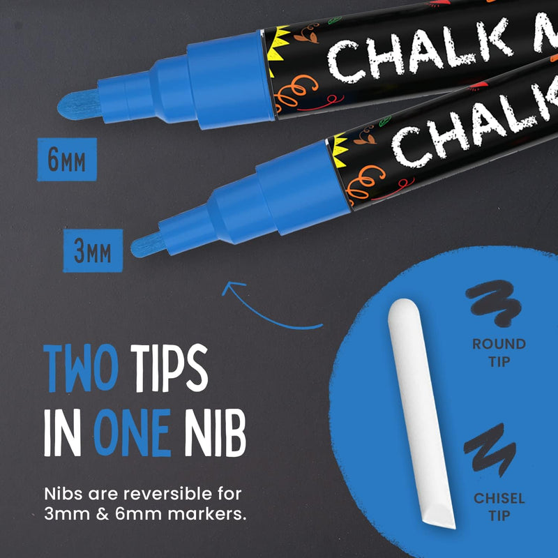 Chalkola 5 White Chalk Markers for Chalkboard Signs, Blackboard, Car Window, Bistro, Glass | 5 Variety Pack - Thin, Fine Tip, Bold & Jumbo Size Erasable Liquid Chalk Pens (1mm, 3mm, 6mm, 10mm, 15mm)