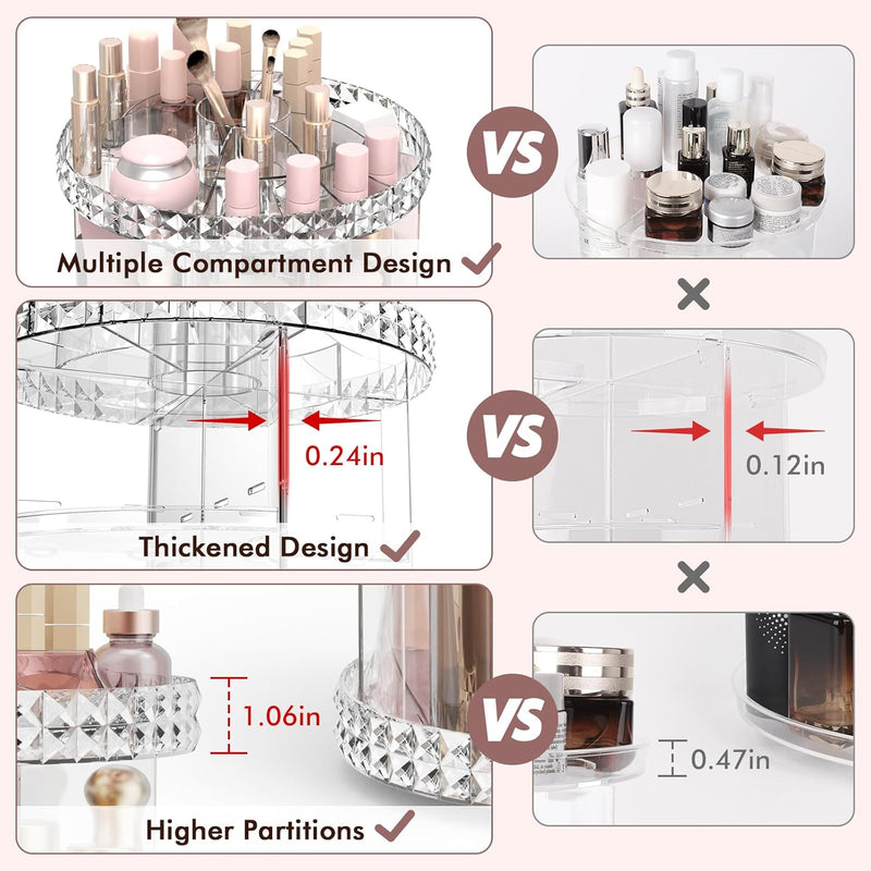 Rosoenvi Rotating Makeup Organizer, 360° Spinning Skincare Organizers, Adjustable Layer Cosmetic Storage Lazy Susan Makeup Organizers for Dresser Bathroom, Medium