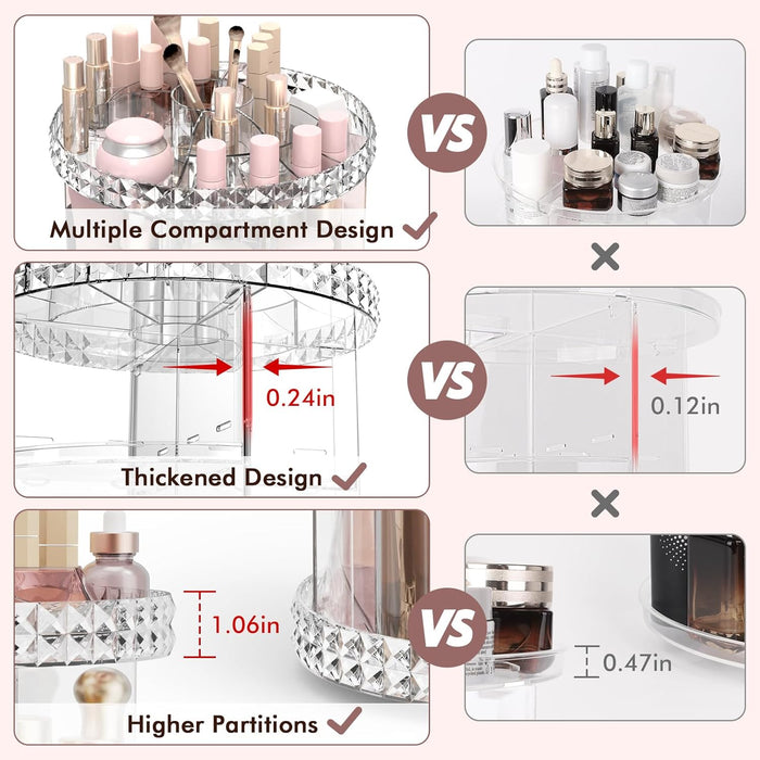 Rosoenvi Rotating Makeup Organizer, 360° Spinning Skincare Organizers, Adjustable Layer Cosmetic Storage Lazy Susan Makeup Organizers for Dresser Bathroom, Medium