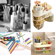 QUEENADA Makeup Organizer with Makeup Brush Holder - 3 Layer Skincare Organizer with 360 Rotating Makeup Brush Holder, High-Capacity Cosmetic and Skincare Dresser Make Up Holder Rack