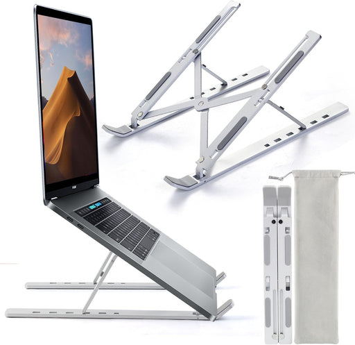 SKY-TOUCH Laptop Stand for Desk, Adjustable Laptop Riser ABS+Silicone Foldable Portable Laptop Holder, Ventilated Cooling Notebook Stand for MacBook Pro Air, Lenovo, Dell, HP, Laptops,Tablet - silver-new