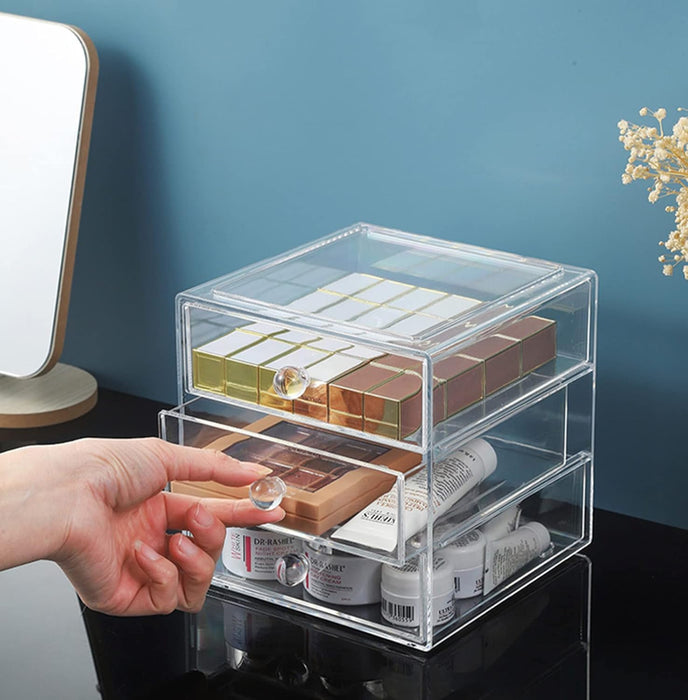 Acrylic Makeup Drawer Organizer - 3-Drawer Clear Cosmetic Display Case for Jewelry, Skin Care, Hair Accessories, and Bathroom Countertop
