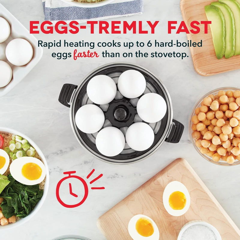 Dash Rapid Egg Cooker: 6 Egg Capacity Electric Egg Cooker for Hard Boiled Eggs, Poached Eggs, Scrambled Eggs, or Omelets with Auto Shut Off Feature, Black, 2 years warranty