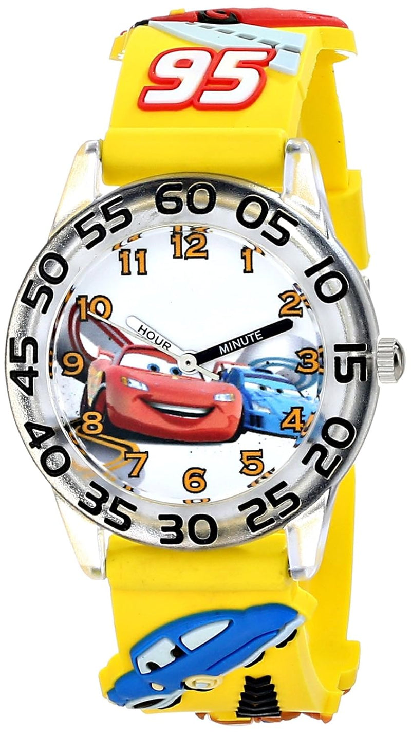 Disney Pixar Cars Lightning McQueen Watch for Kids, CARS, Cars Plastic Watches 6 - Clear Bezel / 3D Yellow Strap
