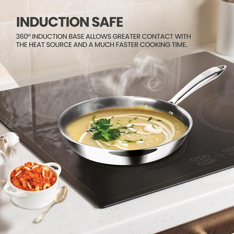 MILTON Pro cook Procook Triply Induction Base Cookware Set of 3 Stainless Steel Sauce Pan 14 cm, Fry Pan 24 cm, Kadhai 24 cm with Glass Lid 24 cm, Silver Dishwasher Safe Food Safe Flame Safe