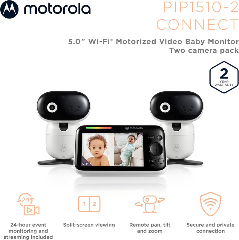 Motorola Nursery Baby Monitor PIP1510 Connect - 5" WiFi Video Baby Monitor with Camera, Wall Mount, HD 1080p - Smart Phone App, 1000ft Range, Two-Way Audio, Remote Pan-Tilt-Zoom, Room Temp, Lullabies