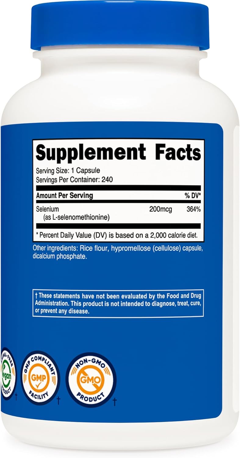 Nutricost Selenium 200mcg, 240 Vegetarian Capsules, L-Selenomethionine Gluten Free, GMO-Free