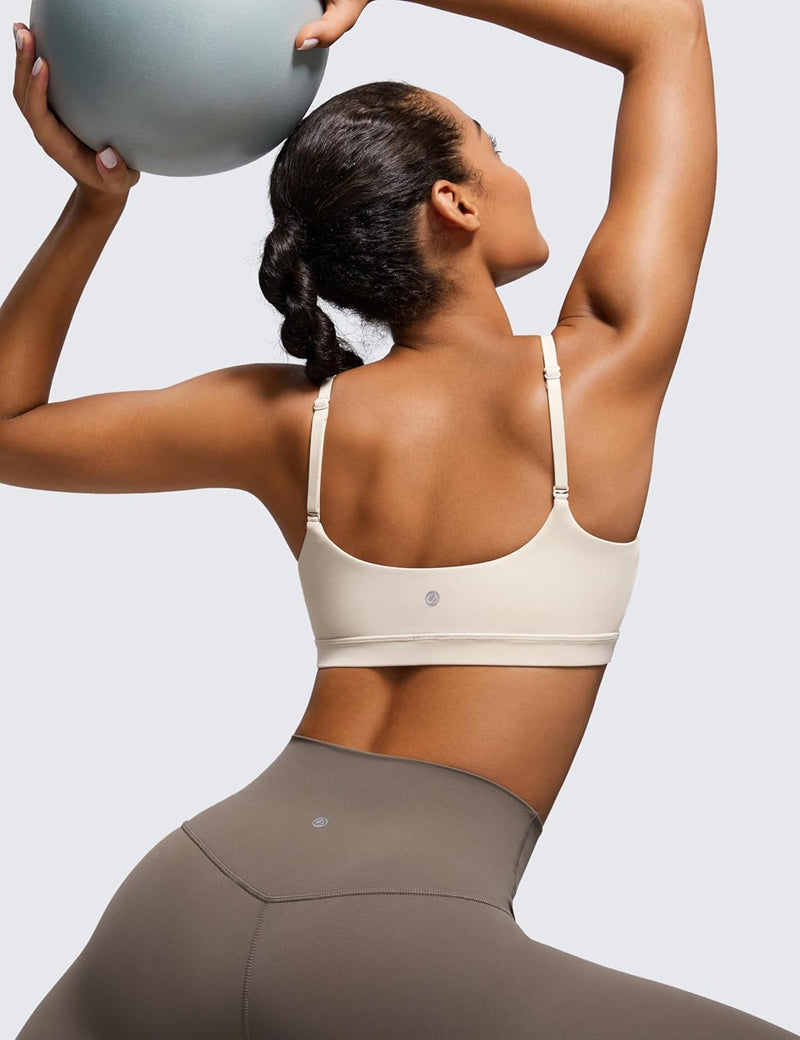 CRZ YOGA Womens Butterluxe Adjustable Spaghetti Strap Sports Bra - Scoop Neck Wireless Padded Bra Yoga Workout Crop Top