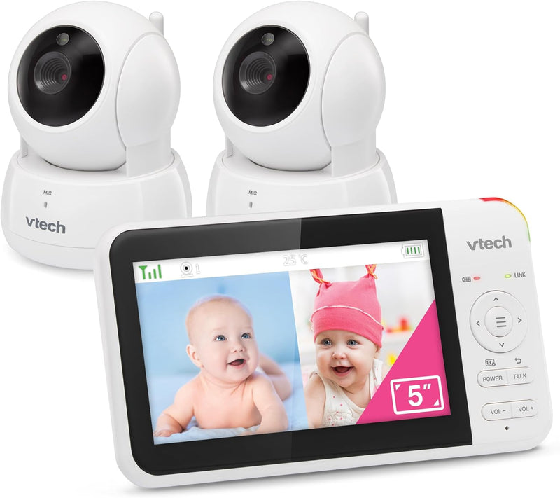 VTech VM924-2 Video Baby Monitor with 2 Cameras, Pan and Tilt, Baby Monitor with 5 Inch LCD Screen, Up to 17 Hours Battery Life, 1.33x Zoom, Night Vision, 300 m Long Range, Calming