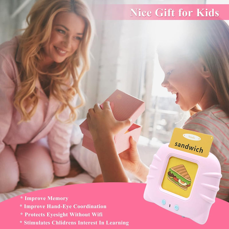 Cavebit Audible Talking Flash Cards for Toddlers 2-4 Years, 112 Cards 224 Words Educational Toys for 2 3 4 5 6 Year Old Boys Girls, Sight Words Kindergarten (Pink)