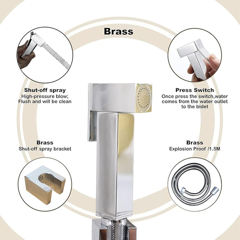 AZTON_S-IT-3900 Premium Chrome Brass Handheld Bidet Sprayer Set – 47” Stainless Steel Hose, Wall-Mounted Shattaf for Toilet, Personal Hygiene Washer – Leak-Proof and Easy Installation