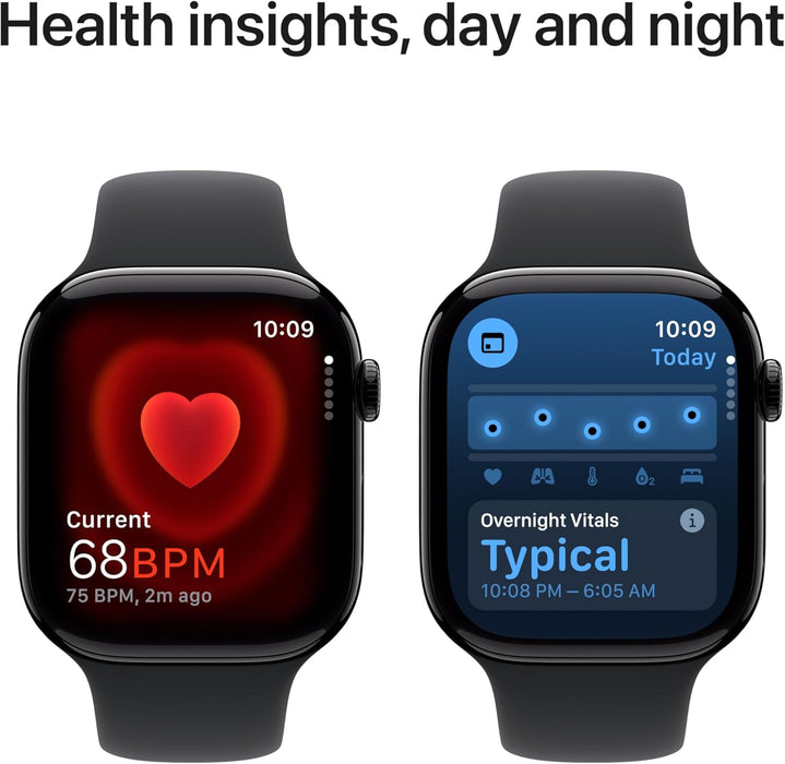Apple Watch Series 10 GPS 46 mm Smartwatch with Jet Black Aluminium Case with Black Sport Band - M/L. Fitness Tracker, ECG App, Always-On Retina Display, Water Resistant