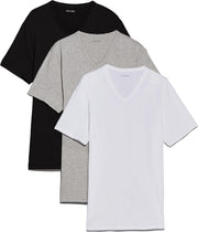 Mens S/S V NECK 3PK Underwear Tops (pack of 3) - BLACK/GREY HEATHER/WHITE